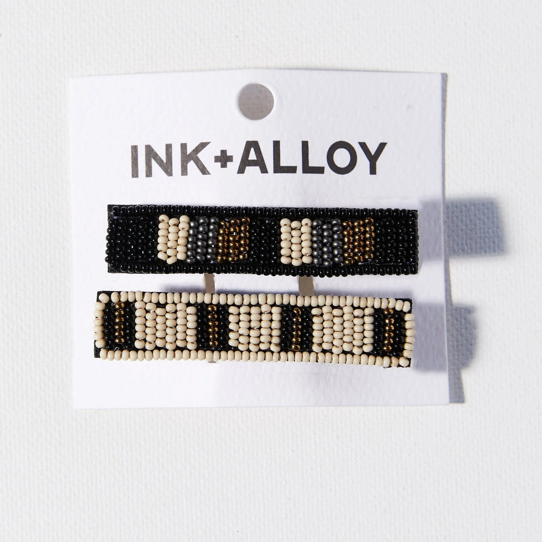 Anna Striped 2 Pack Beaded Hair Clip - Hello Beautiful Boutique