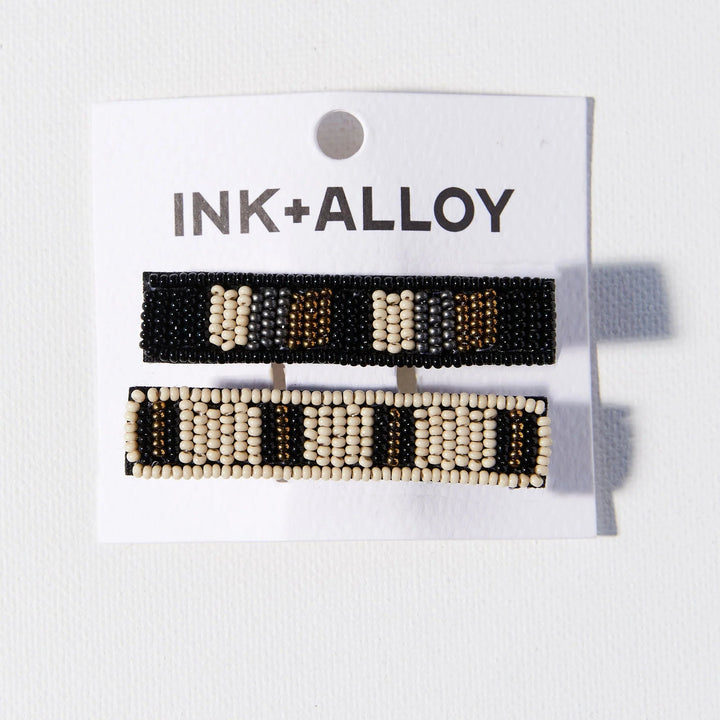 Anna Striped 2 Pack Beaded Hair Clip - Hello Beautiful Boutique
