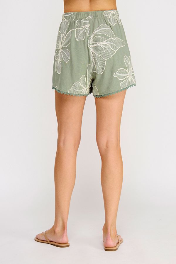 Floral Embroidered Linen Blend Shorts – Sage
