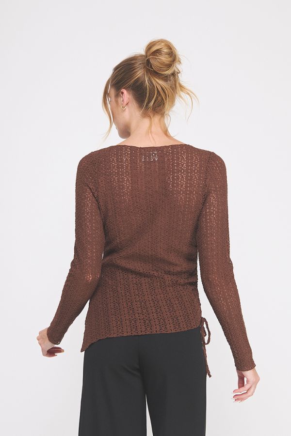 Asymmetrical Knit Lace Top – Brown - Hello Beautiful Boutique