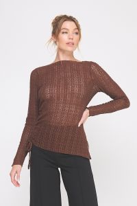 Asymmetrical Knit Lace Top – Brown