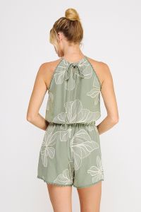 Floral Embroidered Linen Halter Top – Sage