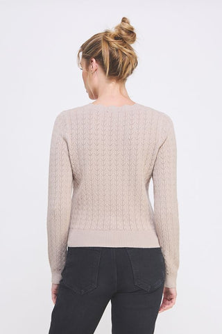 Whisper Pointelle Scallop V-Neck Sweater – Oat & Off White