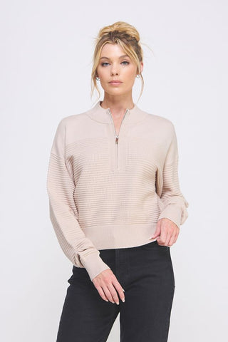 Twin Texture Dolman Half-Zip Sweater – Sand