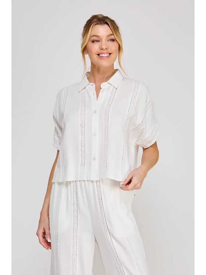 The Coastal Lace Button Down Top