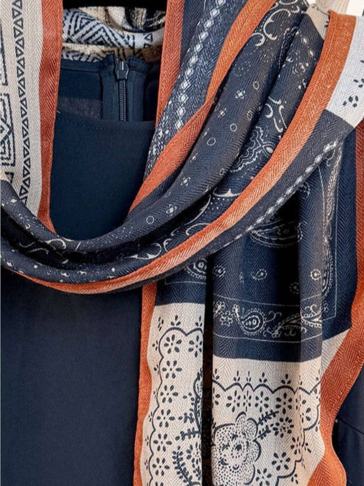Navy Boho Floral Scarf