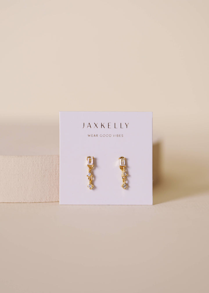 Mini Baguette Drop Earrings - White