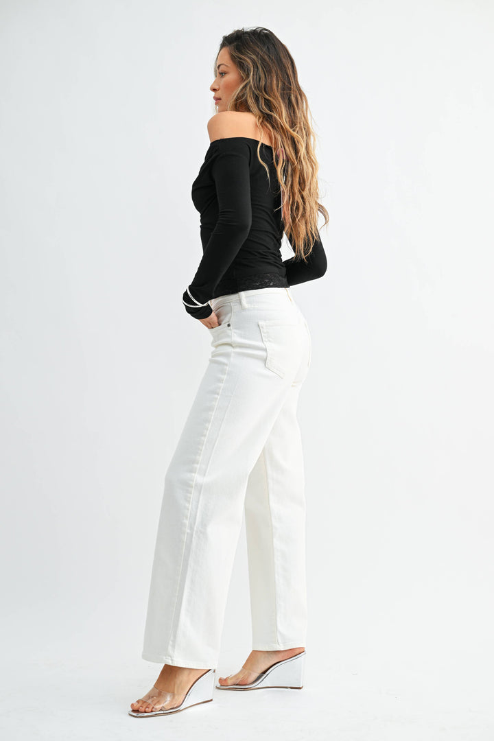 Mid Rise Wide Leg Denim