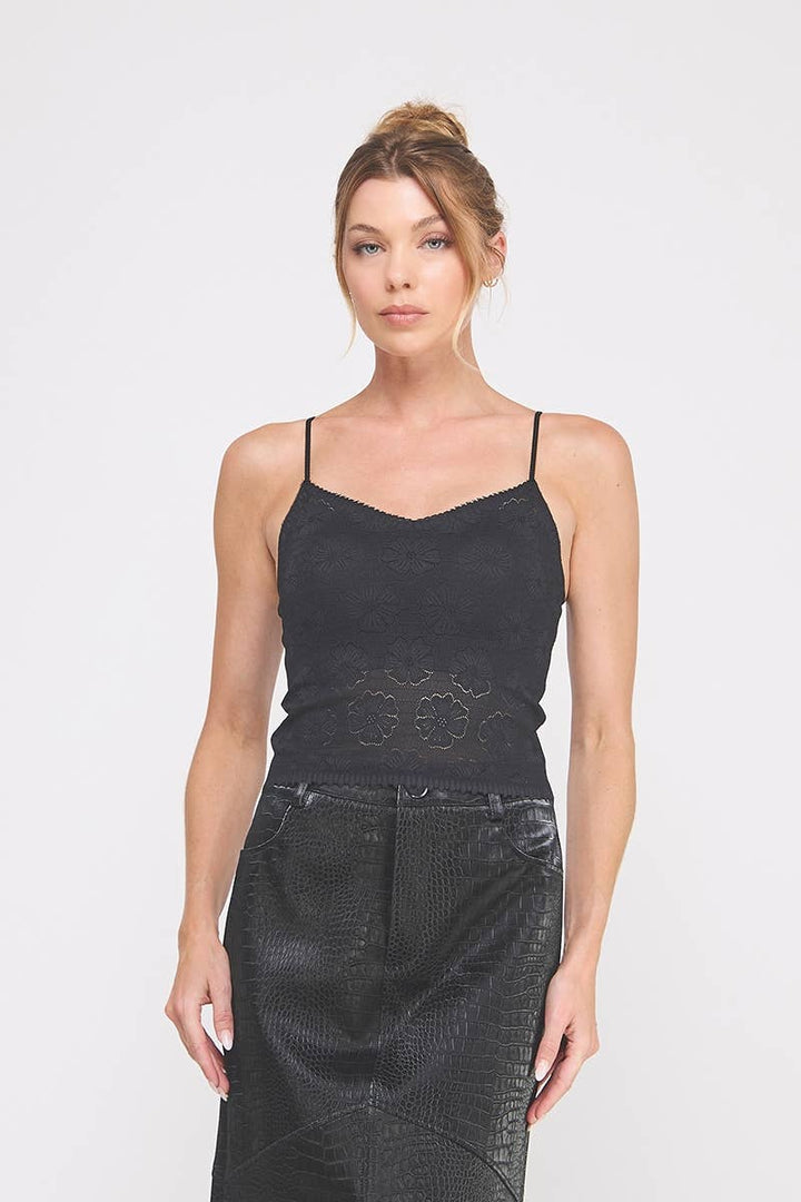 Black Floral Patterned Bralette Cami - Hello Beautiful Boutique