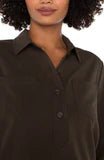 Black Olive Popover Shirt with Elastic Tie - Hello Beautiful Boutique