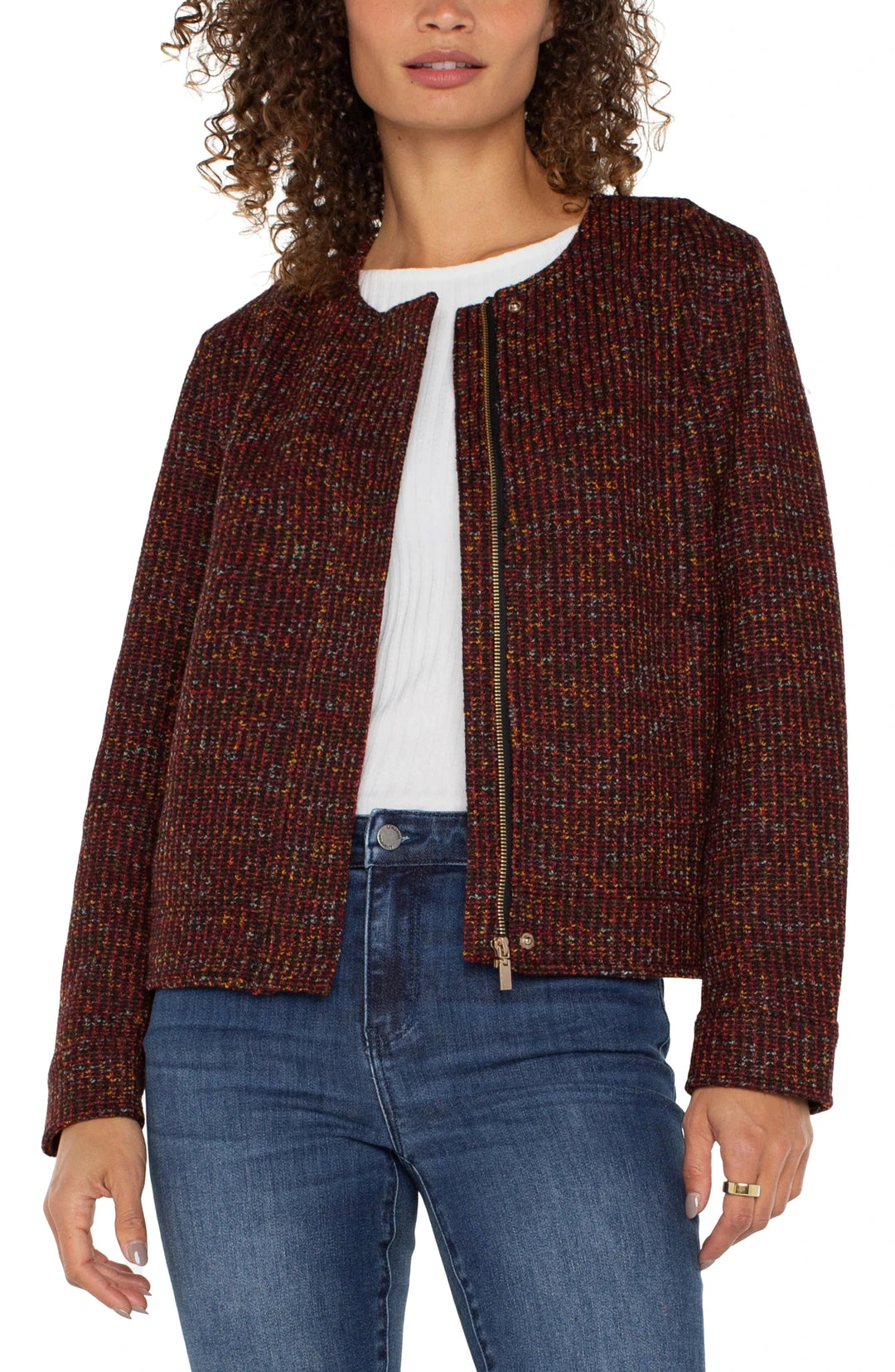 Bordeaux Collarless Zip Up Jacket - Hello Beautiful Boutique
