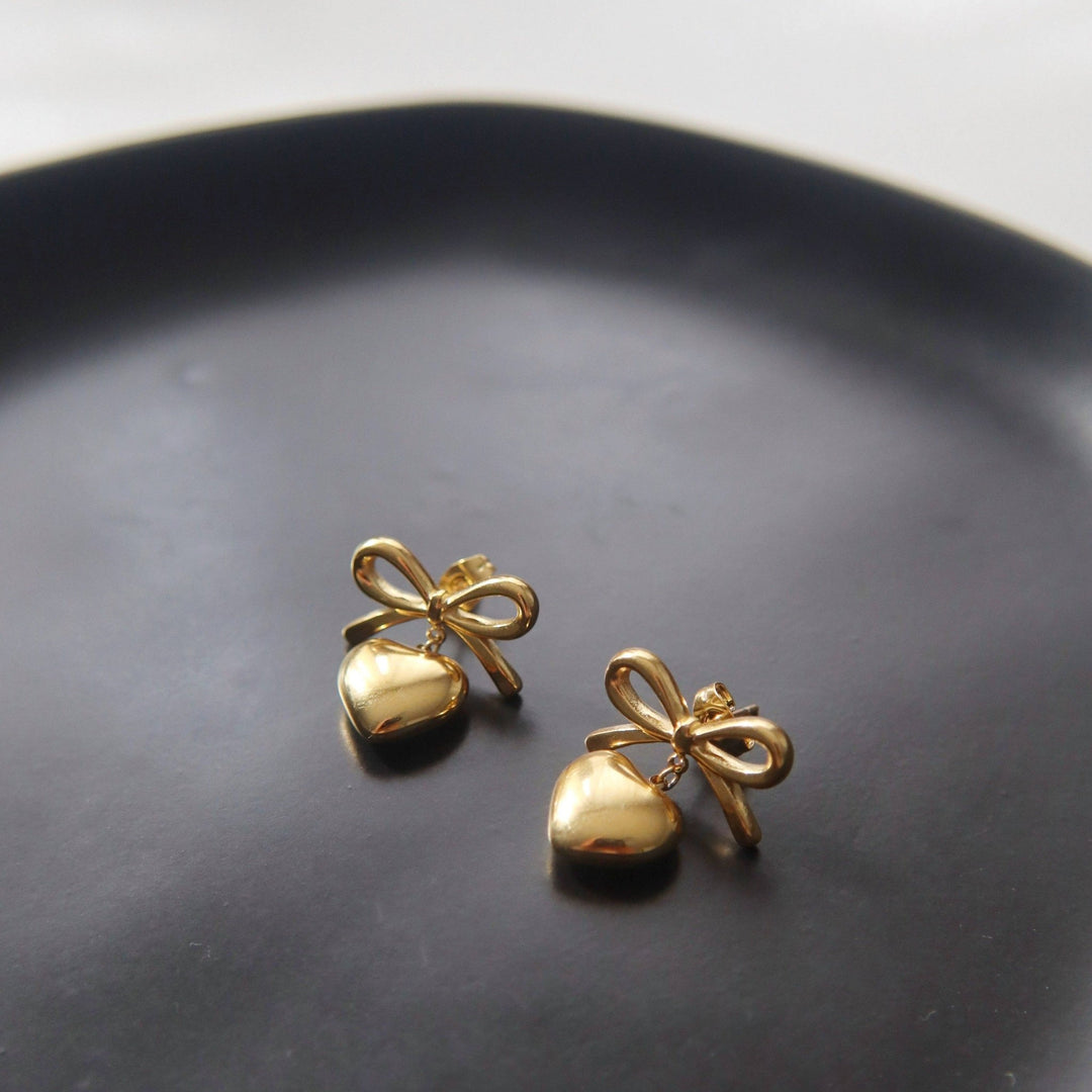 Bow Heart Earrings | Dangle Earrings - Hello Beautiful Boutique
