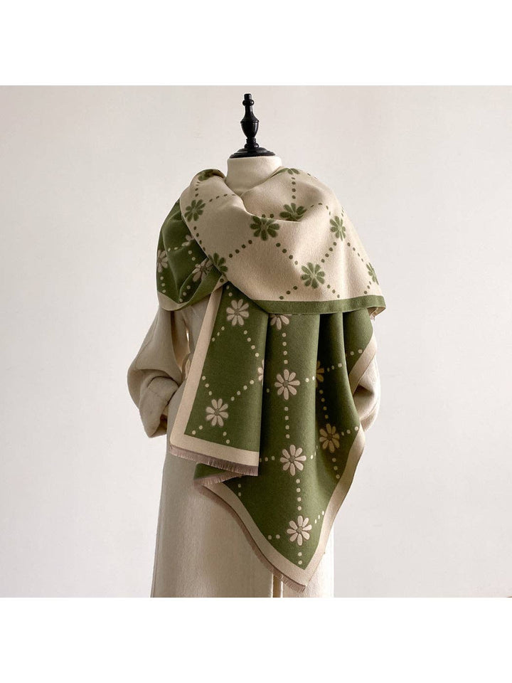 Polka Dot Floral Fringe Scarf