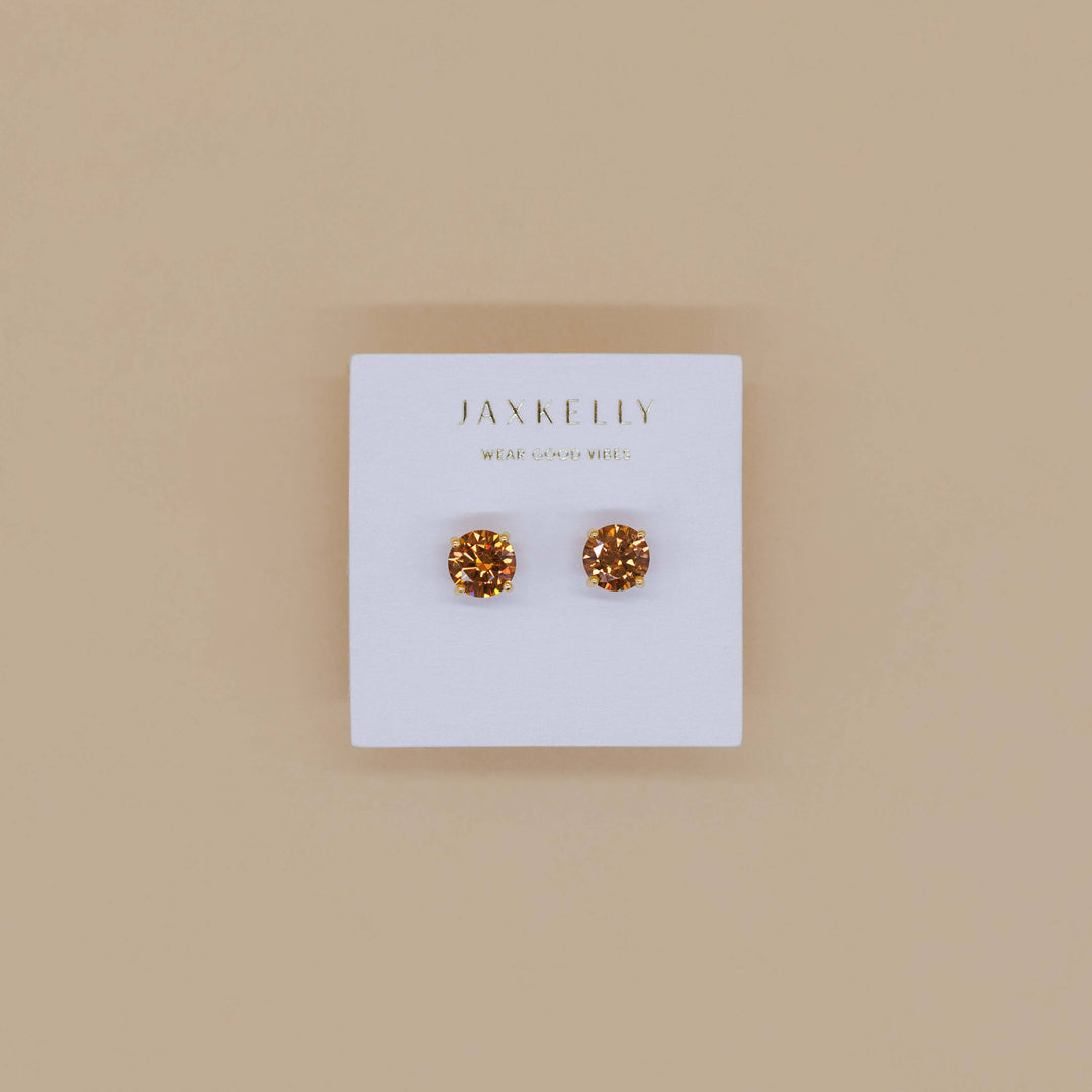 Round CZ - Coffee - Gold Earrings