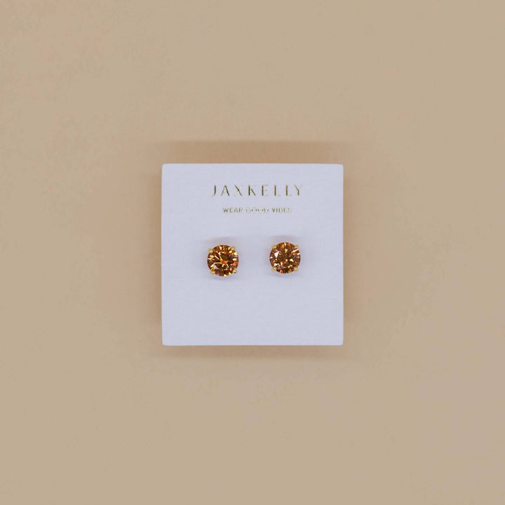 Round CZ - Coffee - Gold Earrings