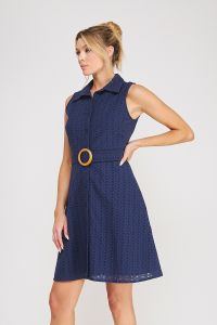 Navy Belted Collared Dress