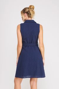 Navy Belted Collared Dress