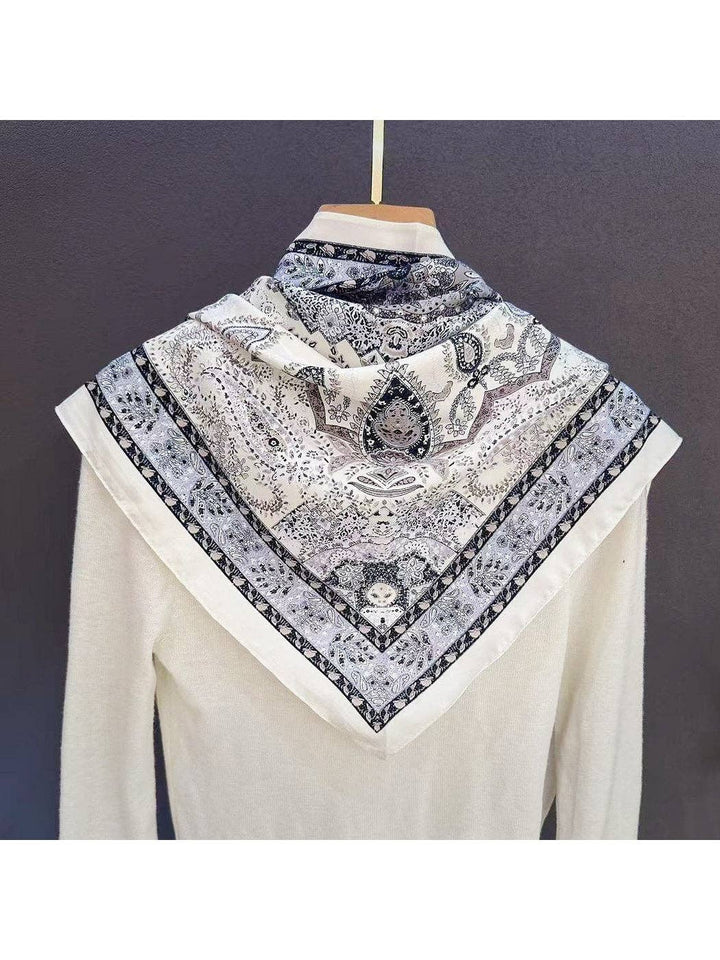 Grey Vintage Print Triangle Bandana