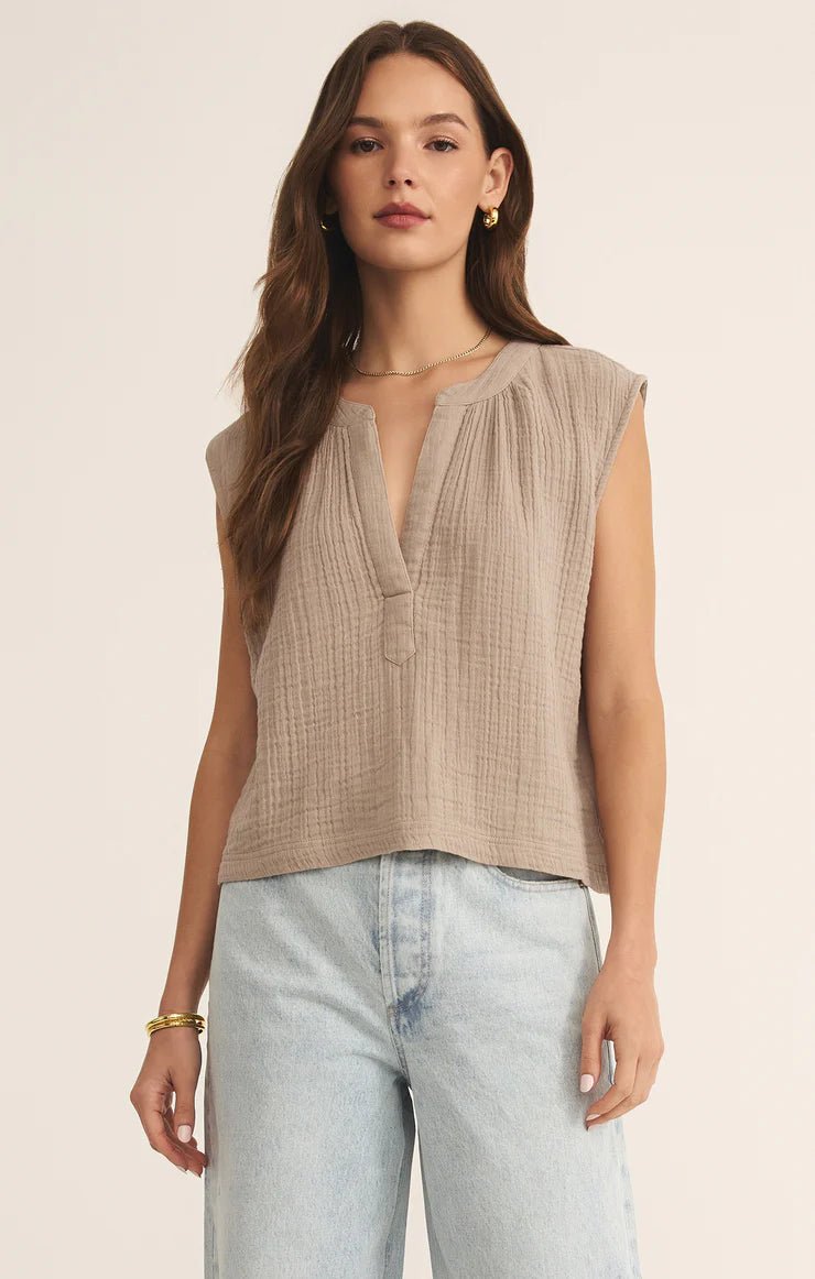 Cliffside V - Neck Airy Gauze Top - Hello Beautiful Boutique