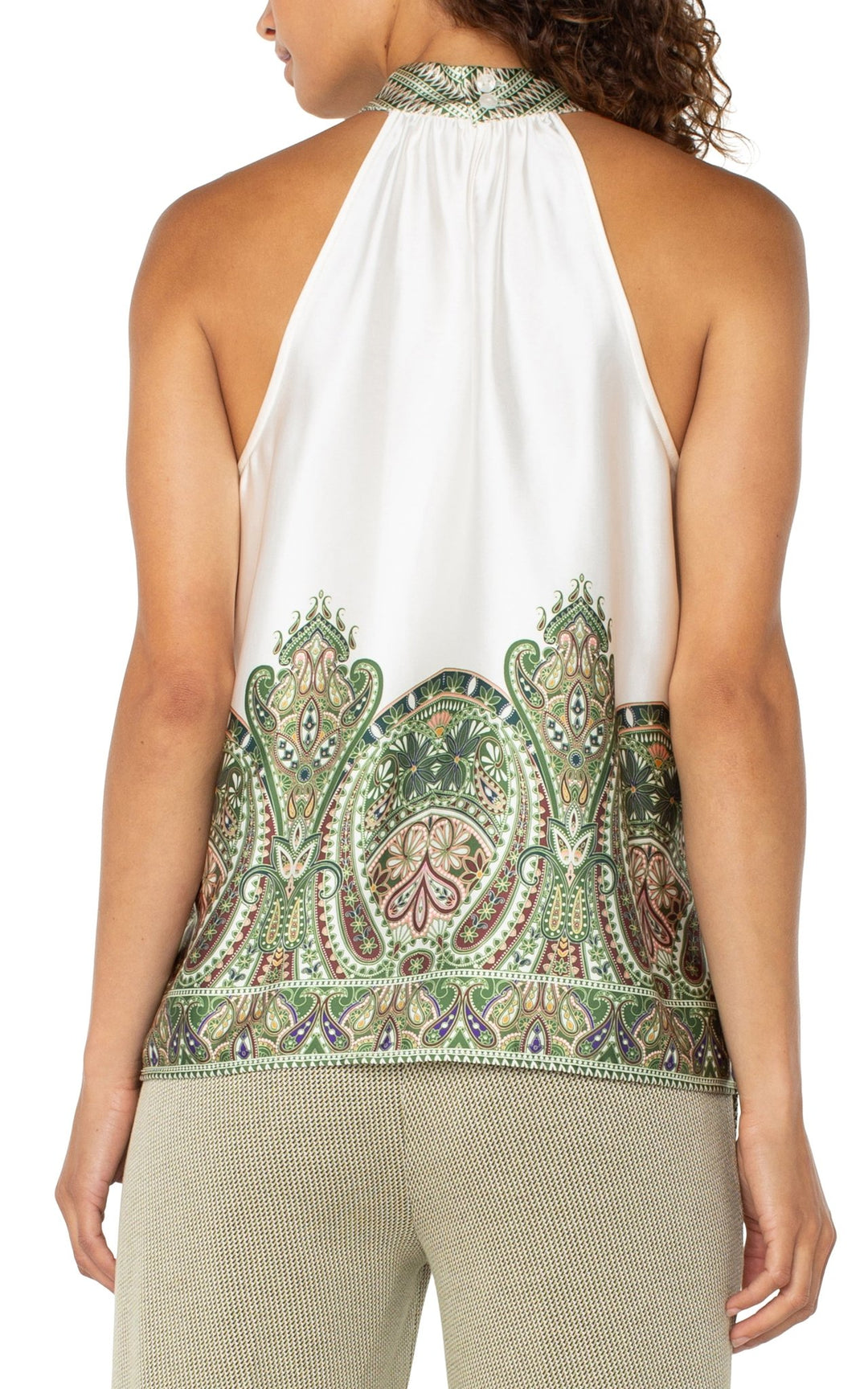 Cream/Olive Paisley Print Mock Neck Halter Top by Liverpool Los Angeles - Hello Beautiful Boutique