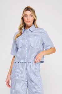 Harbor Stripe Button-Up Top