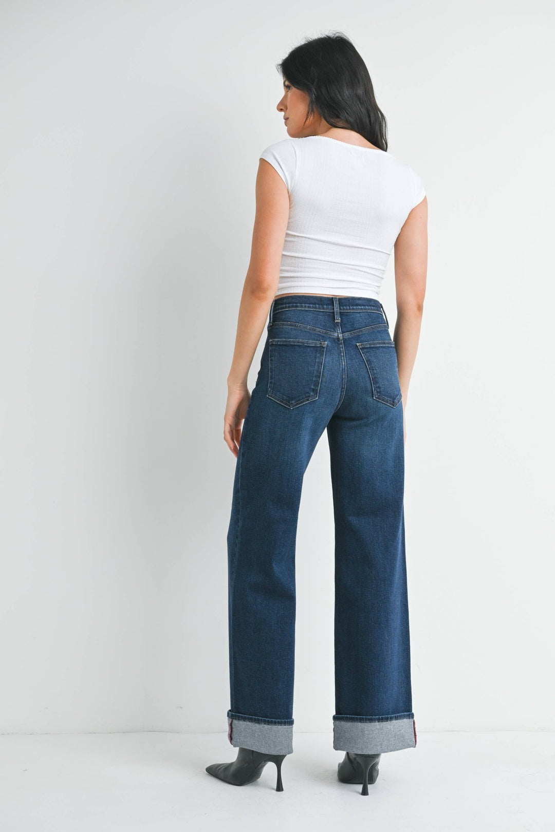 Dark Denim Cuffed Palazzo Jeans - Hello Beautiful Boutique
