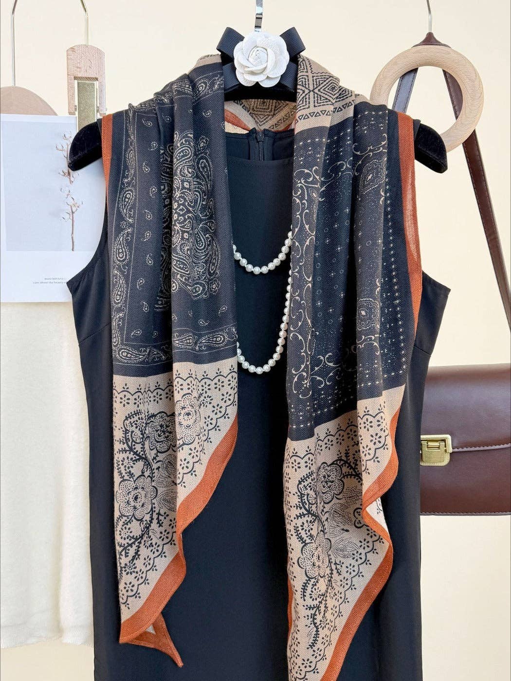 Navy Boho Floral Scarf