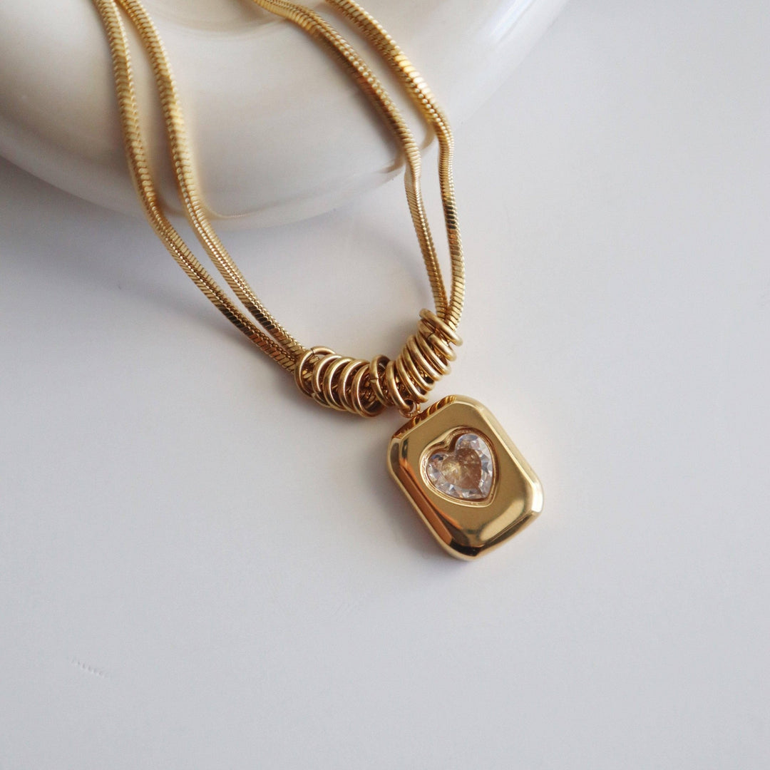 Double Chain Heart Pendant Necklace - Hello Beautiful Boutique