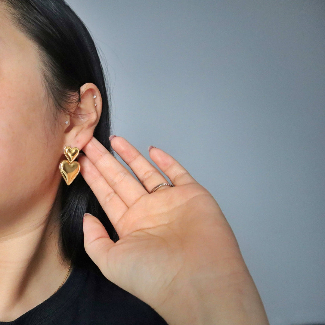 Double Heart Drop Earrings - Hello Beautiful Boutique