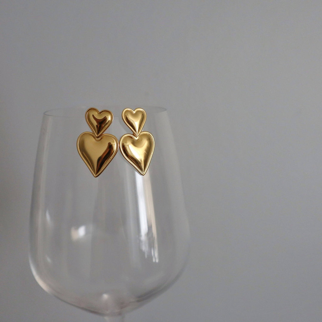 Double Heart Drop Earrings - Hello Beautiful Boutique