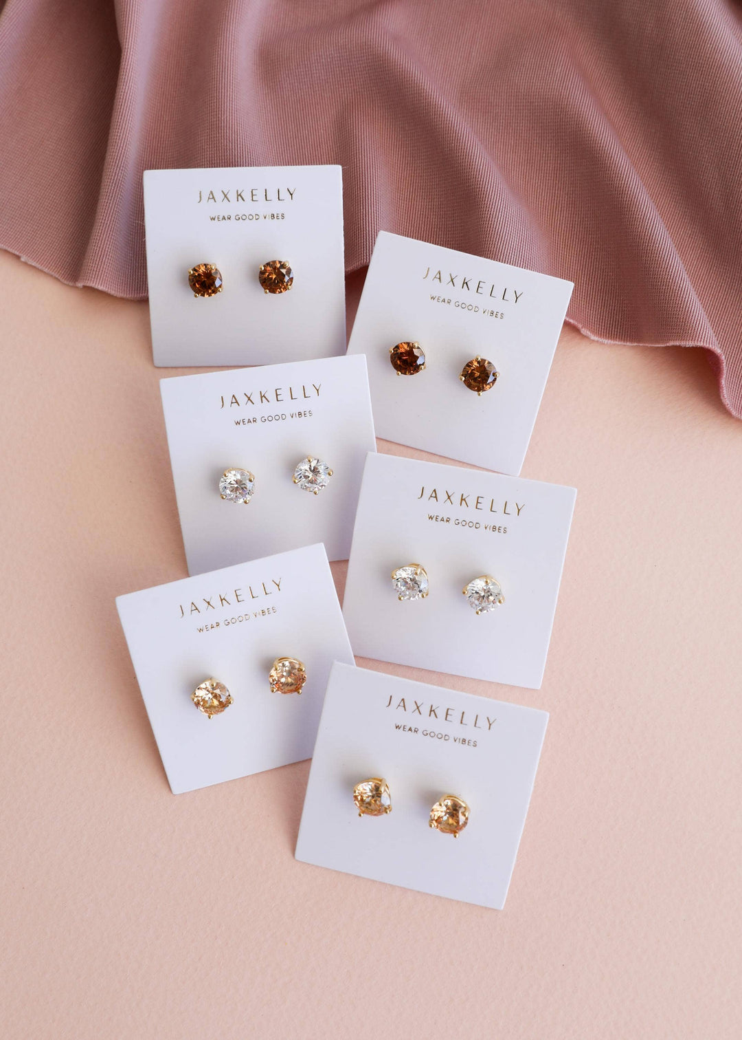 Round CZ - Coffee - Gold Earrings