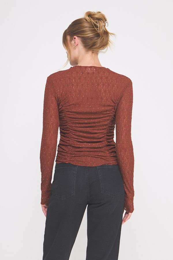 Embellished Lace Ruched Top - Hello Beautiful Boutique