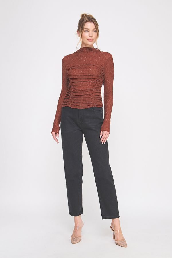 Embellished Lace Ruched Top - Hello Beautiful Boutique
