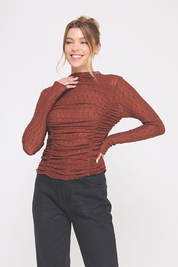 Embellished Lace Ruched Top - Hello Beautiful Boutique