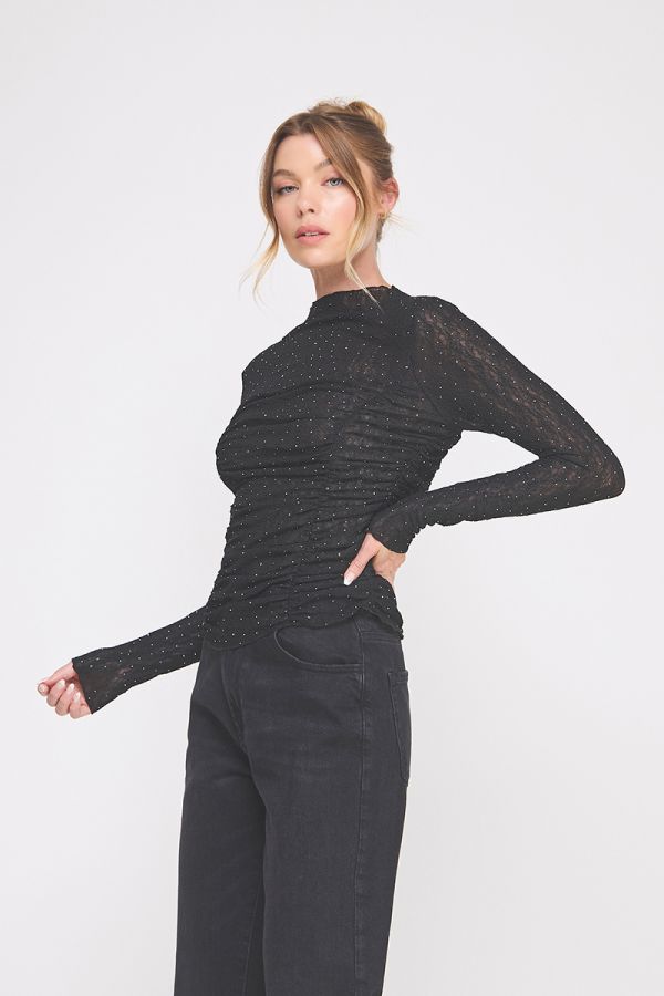 Embellished Lace Ruched Top - Hello Beautiful Boutique