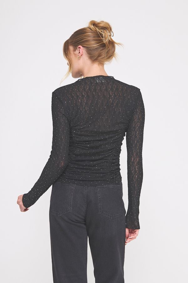 Embellished Lace Ruched Top - Hello Beautiful Boutique