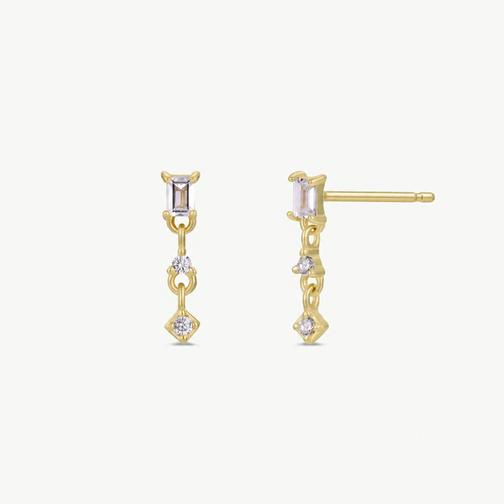 Mini Baguette Drop Earrings - White