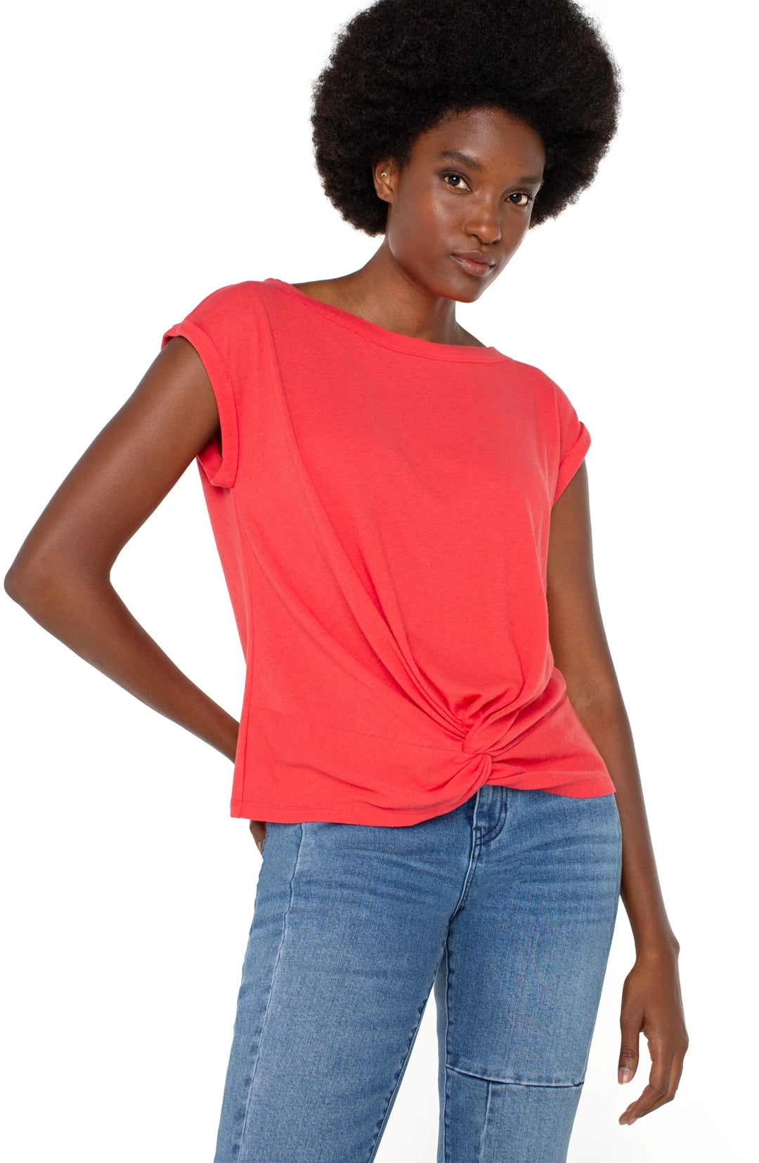 Geranium Short Sleeve Boat Neck Knot front top - Hello Beautiful Boutique