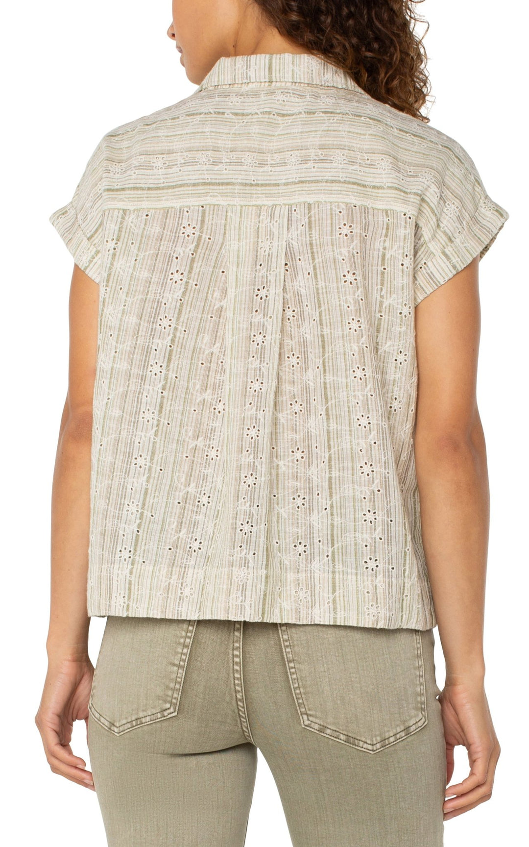 Green/Tan Stripe Camp Shirt - Hello Beautiful Boutique