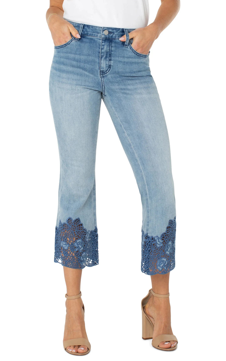 Hannah Crop Flare with Indigo Crochet Hem Denim jeans - Hello Beautiful Boutique