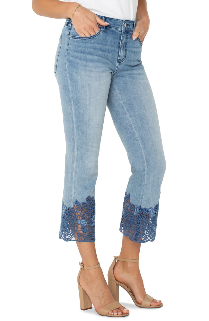 Hannah Crop Flare with Indigo Crochet Hem Denim jeans - Hello Beautiful Boutique