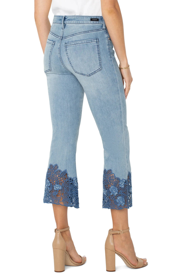 Hannah Crop Flare with Indigo Crochet Hem Denim jeans - Hello Beautiful Boutique