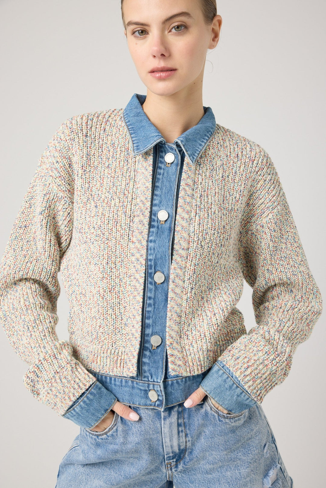 Happy Place Sweater Trucker Jacket - Hello Beautiful Boutique