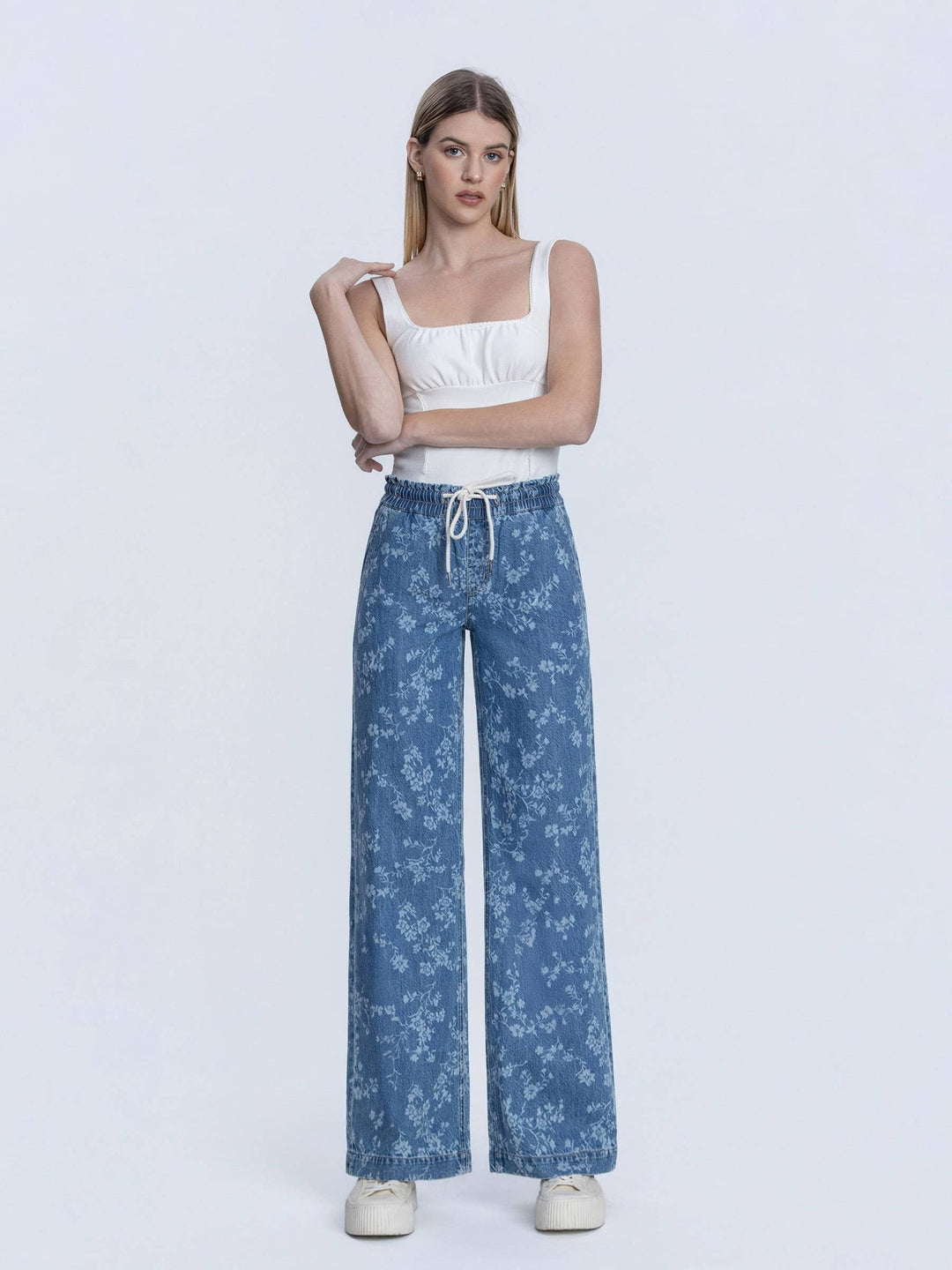 High Rise Floral Baggy Wide Leg Jeans - Hello Beautiful Boutique