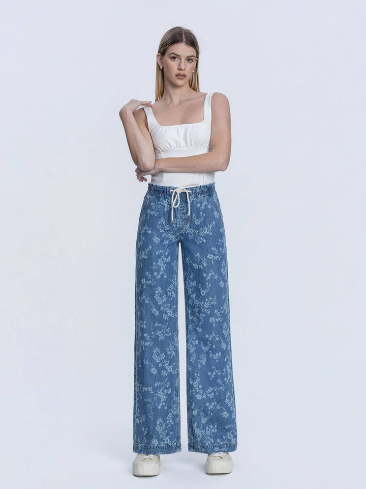High Rise Floral Baggy Wide Leg Jeans - Hello Beautiful Boutique