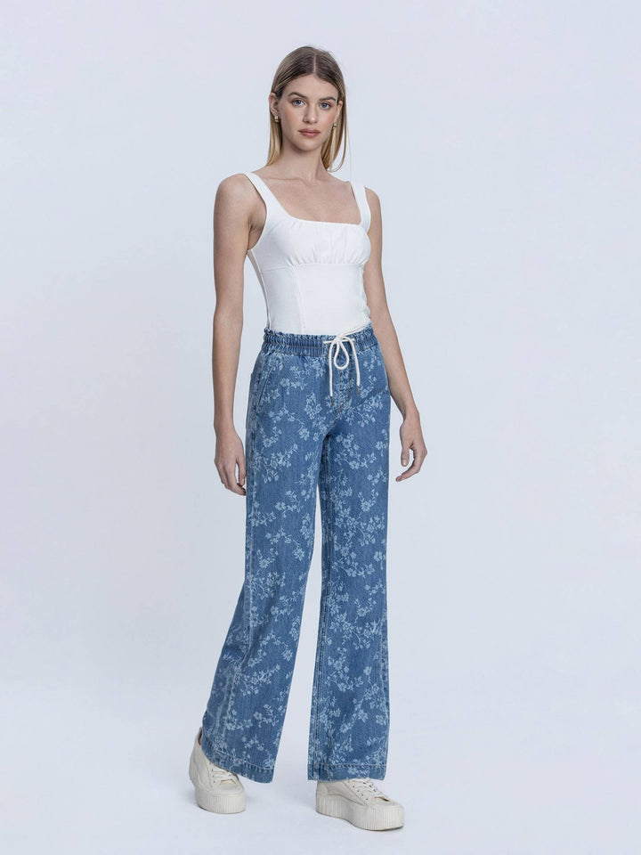 High Rise Floral Baggy Wide Leg Jeans - Hello Beautiful Boutique