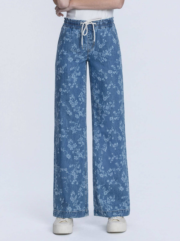 High Rise Floral Baggy Wide Leg Jeans - Hello Beautiful Boutique