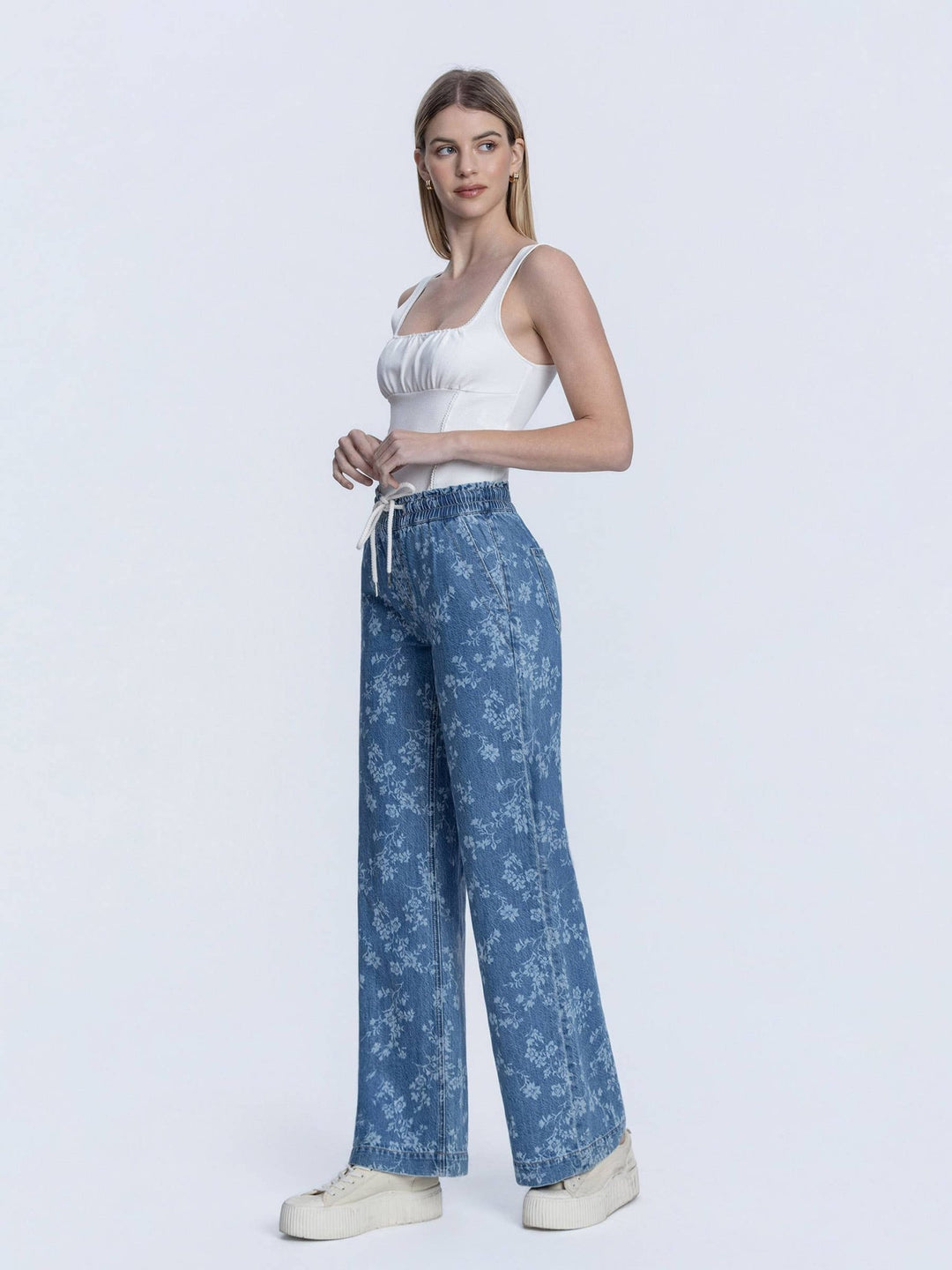 High Rise Floral Baggy Wide Leg Jeans - Hello Beautiful Boutique