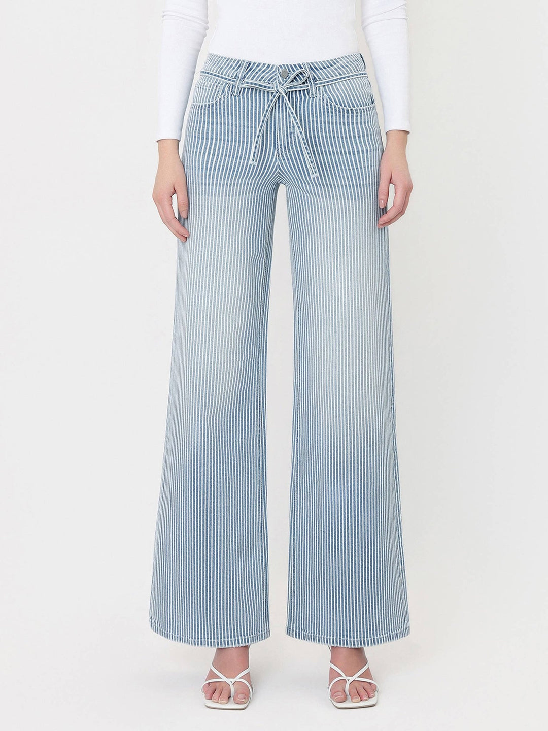 High Rise Tie Striped Wide Leg - Hello Beautiful Boutique