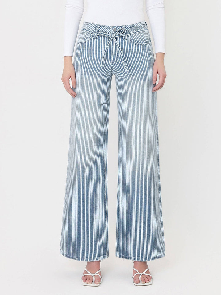 High Rise Tie Striped Wide Leg - Hello Beautiful Boutique